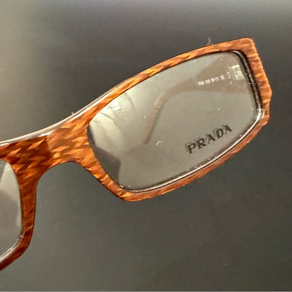 PRADA VPR 03H 7BP-101 Honey Brown Chevron 51-16-135 Rectangular Eyeglass Frame - Picture 5 of 14